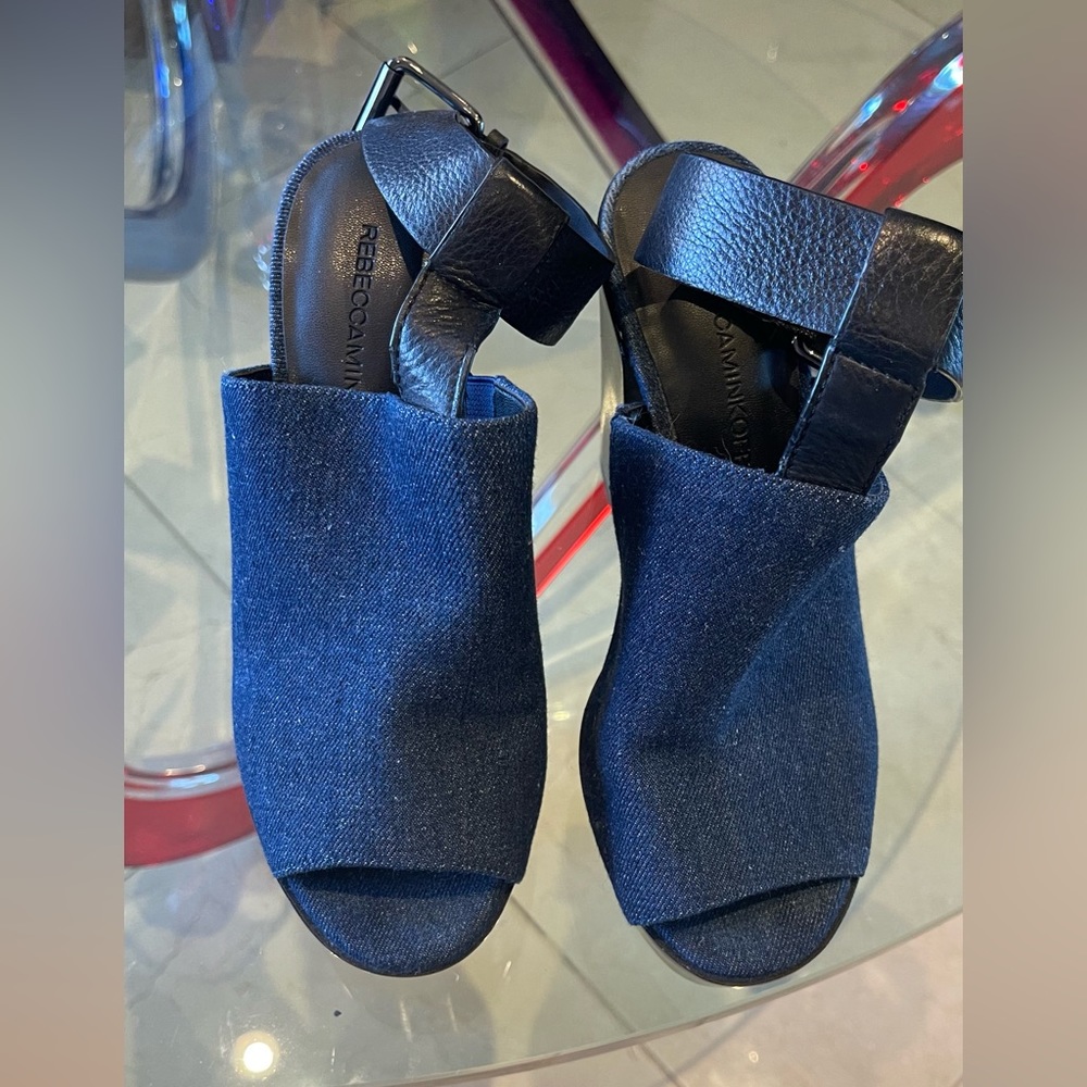 Rebecca Minkoff platforms blue jean upper leather insole and ankle strap sz 7